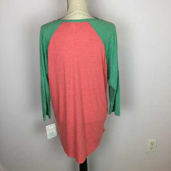 New! LuLaRoe Randy Raglan Sleeve Pullover T-shirt 2XL XXL Womans Green Peach - Picture 2 of 12